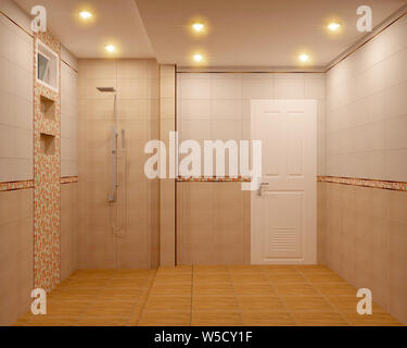 Bathroom orange tiles design and tiles mosaic design .3D rendering Stock Photo