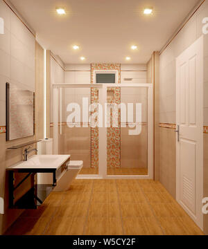 Bathroom orange tiles design and tiles mosaic design .3D rendering Stock Photo