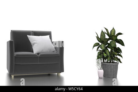 sofa pillow plants in white background. 3d rendering Stock Photo