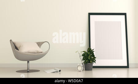 Room interior has a sofa and fame on empty white wall background,3D rendering Stock Photo