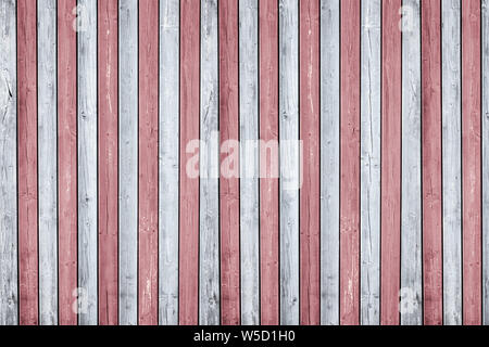 wood plank wall background, red and white striped wooden board background Stock Photo