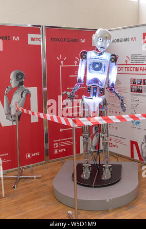 STAVROPOL, RUSSIA - APRIL 6, 2019: Modern Promo robot on the technology exhibition in Stavropol, Russia Stock Photo