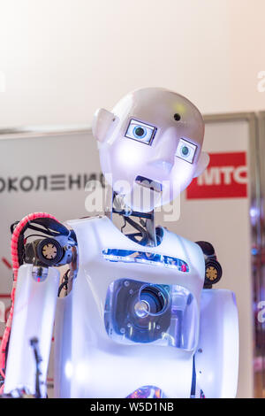 STAVROPOL, RUSSIA - APRIL 6, 2019: Modern Promo robot on the technology exhibition in Stavropol, Russia Stock Photo