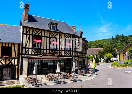 Street view in the village of  Le Bec-Hellouin, Normandy, France Stock Photo