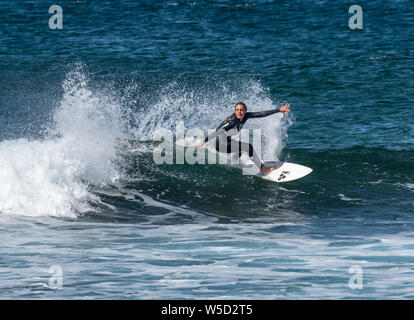 Short Board Surfing, Playa de las Americas Stock Photo