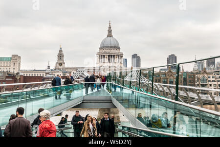 View of St. Paul's Cathedral across the Millennium Bridge Stock Photo