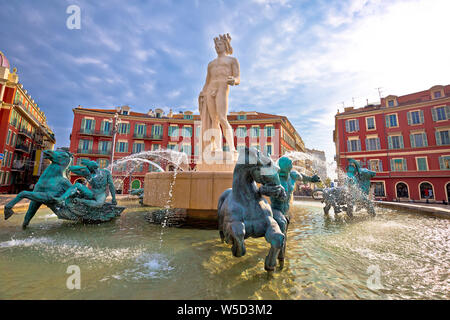 City of Nice Place Massena square and Fountain du Soleil view, tourist destination of French riviera, Alpes Maritimes department of France Stock Photo