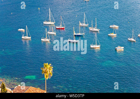 Villefranche sur Mer idyllic French riviera bay sailing destination from above,  Alpes-Maritimes region of France Stock Photo