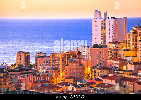 Monaco waterfront skyscrapers golden sunset view, Principality of Monaco Stock Photo