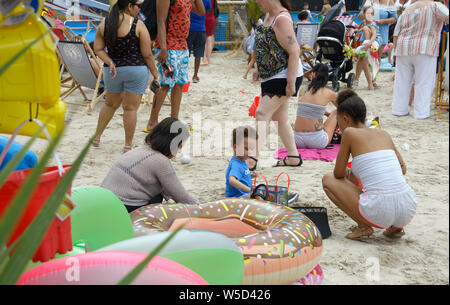 Families on the City Centre Beach in Nottingham Stock Photo