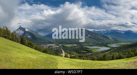 Canadian Rocky Mountains with Banff town in Banff National Park, Canada. Stock Photo