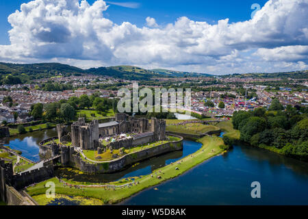 CAERPHILLY, WALES UK - JULY 27 2019: Aerial view of the big cheese festival in Caerphilly.  The three day event is Wales largest food and entertainmen Stock Photo