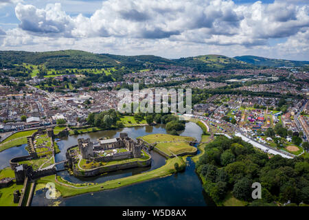 CAERPHILLY, WALES UK - JULY 27 2019: Aerial view of the big cheese festival in Caerphilly.  The three day event is Wales largest food and entertainmen Stock Photo