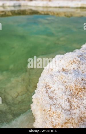 Close up view of salt crystals and mineral formation on the shore of Dead Sea in Israel Stock Photo