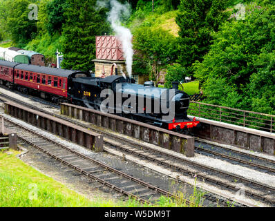 Repainted in original North Eastern Railway livery ex-LNER class Q6 steam locomotive 2238 at Goathland station on the North Yorkshire Moors Railway Stock Photo