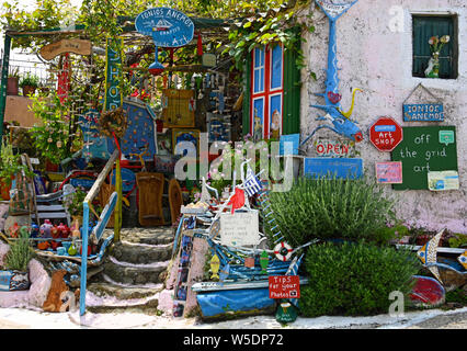 Interesting art and craft shop in Chlomos, Corfu, Greece Stock Photo