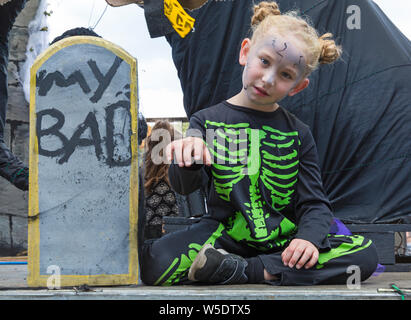 Swanage, Dorset, UK. 28th July, 2019. Thousands flock to Swanage Carnival to see the procession parade on the theme of Swanage Goes Musical on a warm sunny day. Credit: Carolyn Jenkins/Alamy Live News Stock Photo