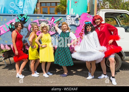 Swanage, Dorset, UK. 28th July, 2019. Thousands flock to Swanage Carnival to see the procession parade on the theme of Swanage Goes Musical on a warm sunny day. Credit: Carolyn Jenkins/Alamy Live News Stock Photo