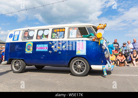 Swanage, Dorset, UK. 28th July, 2019. Thousands flock to Swanage Carnival to see the procession parade on the theme of Swanage Goes Musical on a warm sunny day. Credit: Carolyn Jenkins/Alamy Live News Stock Photo