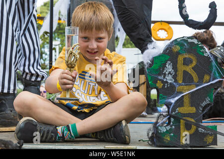 Swanage, Dorset, UK. 28th July, 2019. Thousands flock to Swanage Carnival to see the procession parade on the theme of Swanage Goes Musical on a warm sunny day. Credit: Carolyn Jenkins/Alamy Live News Stock Photo