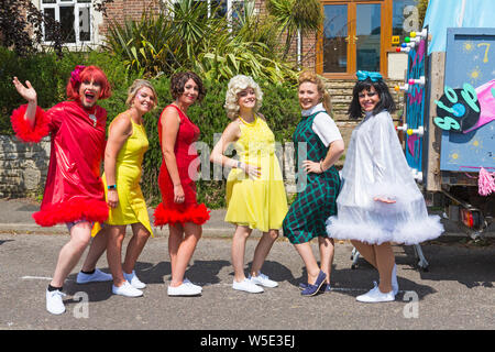 Swanage, Dorset, UK. 28th July, 2019. Thousands flock to Swanage Carnival to see the procession parade on the theme of Swanage Goes Musical on a warm sunny day. Credit: Carolyn Jenkins/Alamy Live News Stock Photo