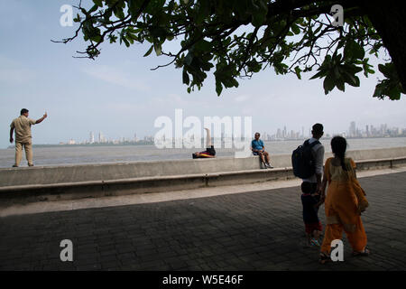 The image of Street life of Nariman point and skyline from Marine drive, Nariman point, Mumbai, India Stock Photo