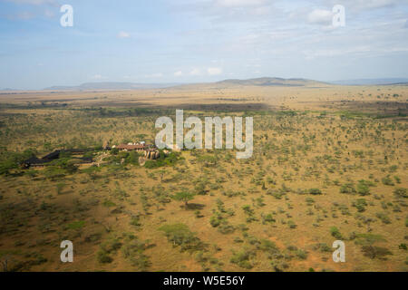 aerial photography of the grassland in Serengeti National Park, Tanzania Stock Photo