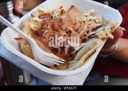 Close up of a Korean pancake at the Ottawa Asian Fest Night Market, 2019. Ottawa, Ontario, Canada. Stock Photo