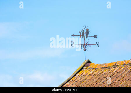 Owl weathervane on old barn roof Stock Photo