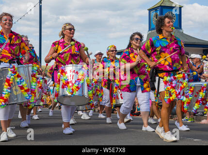 Swanage, Dorset, UK. 28th July, 2019. Thousands flock to Swanage Carnival to see the procession parade on the theme of Swanage Goes Musical on a warm sunny day. Credit: Carolyn Jenkins/Alamy Live News Stock Photo