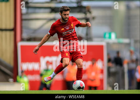 14th July 2019, Northern Commercials Stadium, Bradford, England; Pre-Season Friendly , Bradford City v Liverpool ; Adam Lallana (20) of Liverpool passes the ball  Credit: Craig Milner/News Images  English Football League images are subject to DataCo Licence Stock Photo
