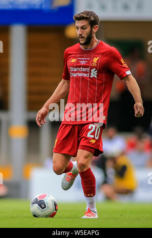 14th July 2019, Northern Commercials Stadium, Bradford, England; Pre-Season Friendly , Bradford City v Liverpool ; Adam Lallana (20) of Liverpool on the ball  Credit: Craig Milner/News Images  English Football League images are subject to DataCo Licence Stock Photo