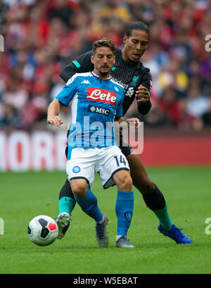 Edinburgh, UK. 28th July, 2019. EDINBURGH, SCOTLAND - JULY 28: Napoli Centre Forward, Dries Mertens, shields the ball from Napoli Centre Forward, Dries Mertens, during the Pre-Season Friendly match between Liverpool FC and SSC Napoli at Murrayfield on July 28, 2019 in Edinburgh, Scotland. (Photo by Alamy/Ian Jacobs)) Credit: Ian Jacobs/Alamy Live News Stock Photo