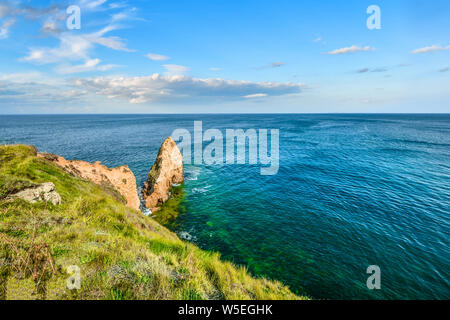 An autumn day on the English Channel near the rock at Pointe du Hoc in Normandy France, the site of battle during the D Day invasion Stock Photo