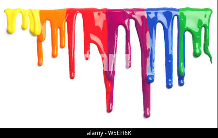 Colorful paint dripping isolated on white Stock Photo