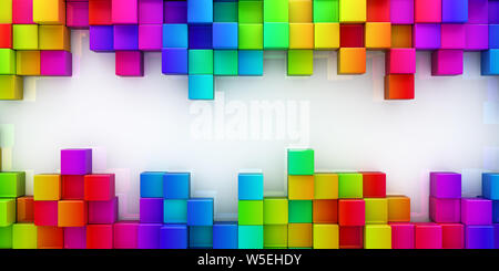 Rainbow of colorful blocks abstract background - 3d render Stock Photo