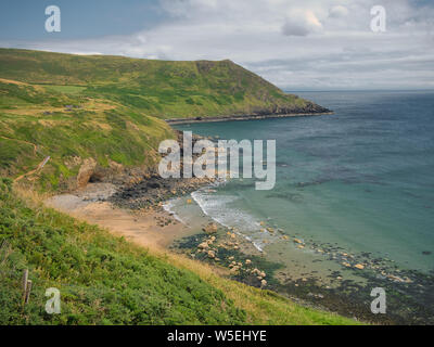 Coastline at Porth Ysgo on the Wales Coast Path on the Llyn Peninsula, Gwynedd, Wales, UK Stock Photo