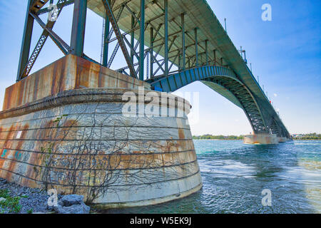 An international Peace Bridge between Canada and the United States at the east end of Lake Erie Stock Photo