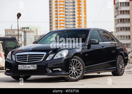 Novosibirsk Russia 07.25.2019 Black Mercedes Benz E class E250 2010 year front view with dark gray interior in excellent condition in a parking sp Stock Photo Alamy