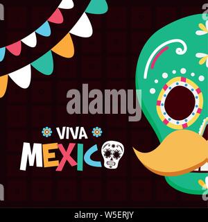 sugar skull mustache decoration celebration viva mexico Stock Vector