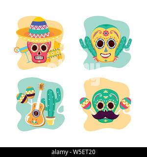 sugar skulls set decoration party celebration viva mexico Stock Vector