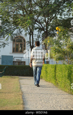 Rear view of a man walking in a park Stock Photo