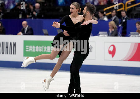 French ice dancers Gabriella Papadakis and Guillaume Cizeron compete in the Ice Dance Rhythm Dance of the ISU 2019 World Figure Skating Championships Stock Photo