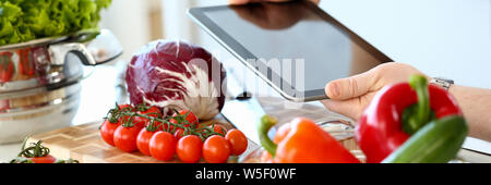 Chef Hands Recording Organic Salad Vegetables Stock Photo