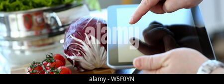 Man Vlogger Pointing Vegan Vegetables Salad Recipe Stock Photo