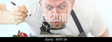 Comic Blowing Chef Face Blogger Photography Shot Stock Photo
