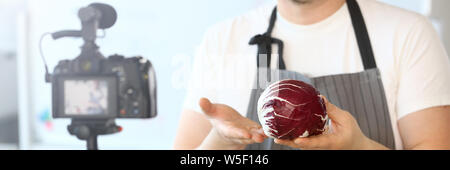 Chef Blogger Recording Cabbage Culinary Recipe Stock Photo