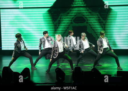 Members of South Korean boy group Astro perform during the 2nd