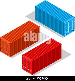 Cargo containers isolated on white background. Isometric illustration. Stock Vector