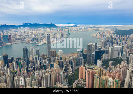 Aerial view of Victoria Harbour in Hong Kong Stock Photo